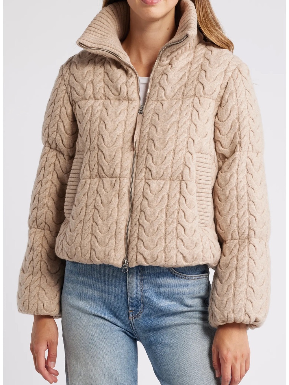 Varley Reggie Cable Knit Puffer jacket